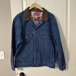 Vintage 90s Malboro Country Store Denim Truckers Jacket Leather Collar Size XL